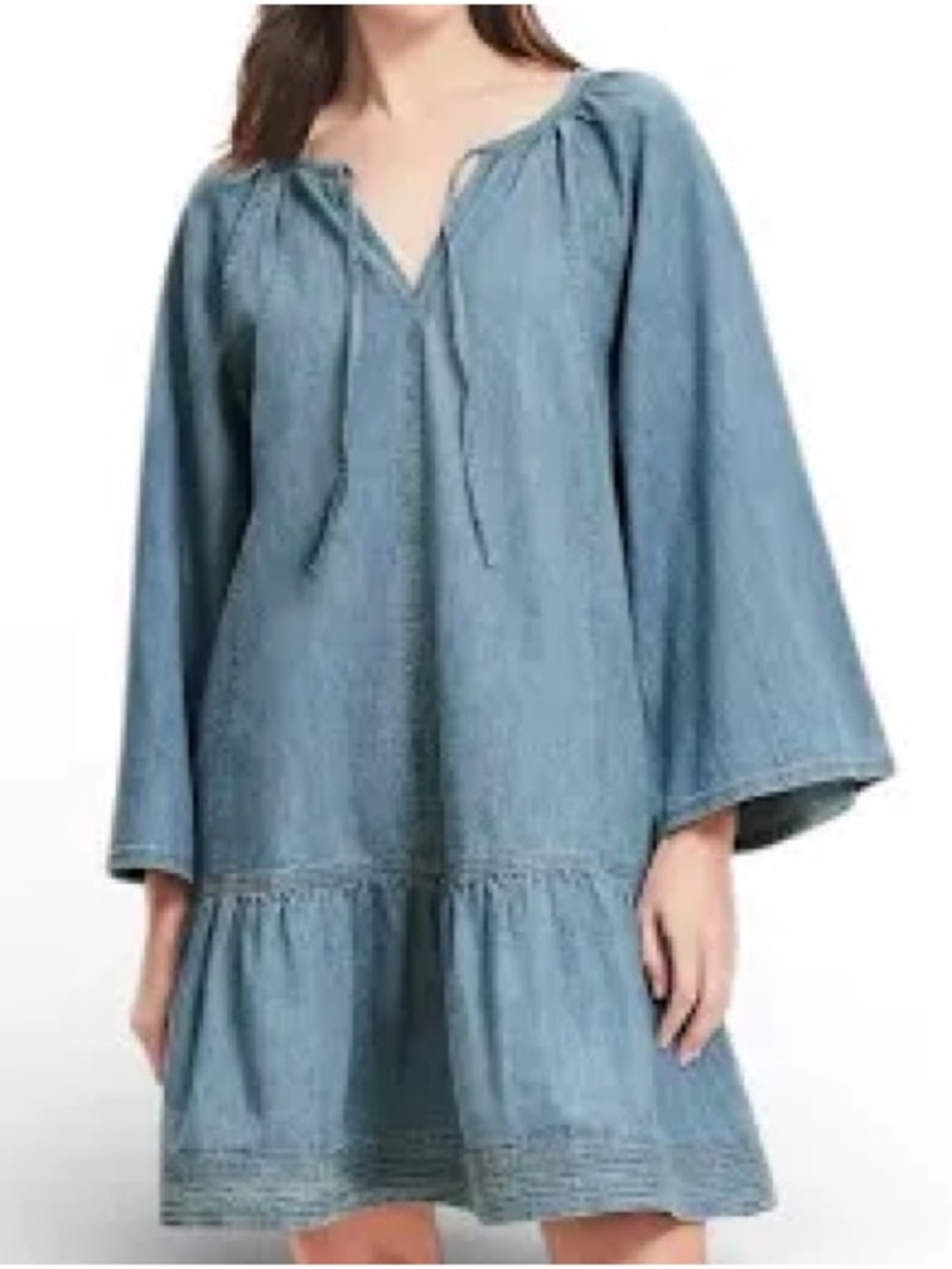 LOFT chambray flounce Denim Peasant Tunic Dress,XS